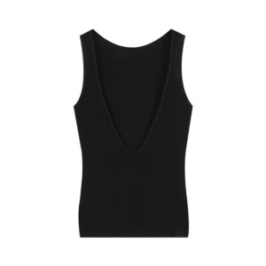 Solid-Color Deep V-Neck Knitted Top— Black