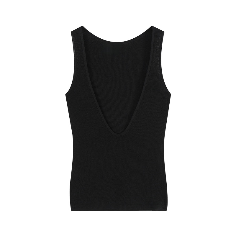 Solid-Color Deep V-Neck Knitted Top— Black
