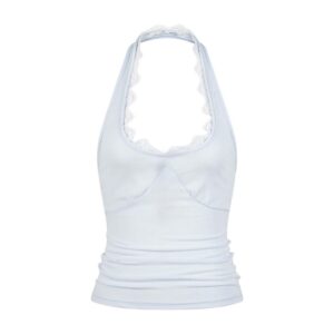 Elegant Lace-Trimmed Backless Halter Top