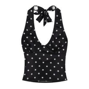 All-Over Star Print Halter Top — Black