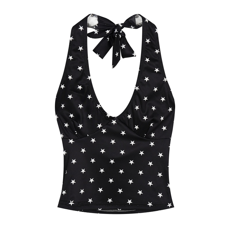 All-Over Star Print Halter Top — Black