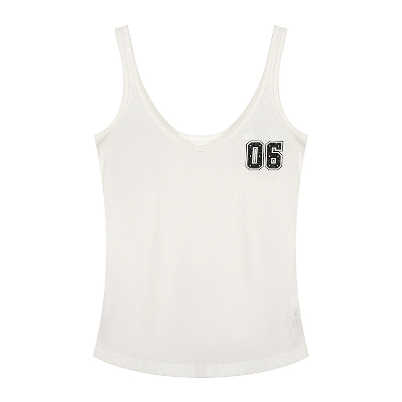 Digital Print Spaghetti Strap Tank Top — White