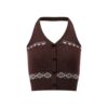 Fair Isle Cropped Halter Top — Brown