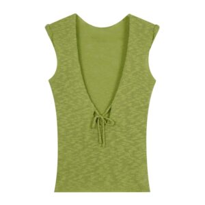 V-Neck Sleeveless Knit Tank Top— Green